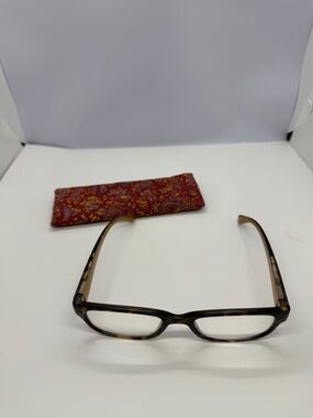Classic Tortoiseshell Rectangular Reading Glasses with Paisley Soft Case - Brown